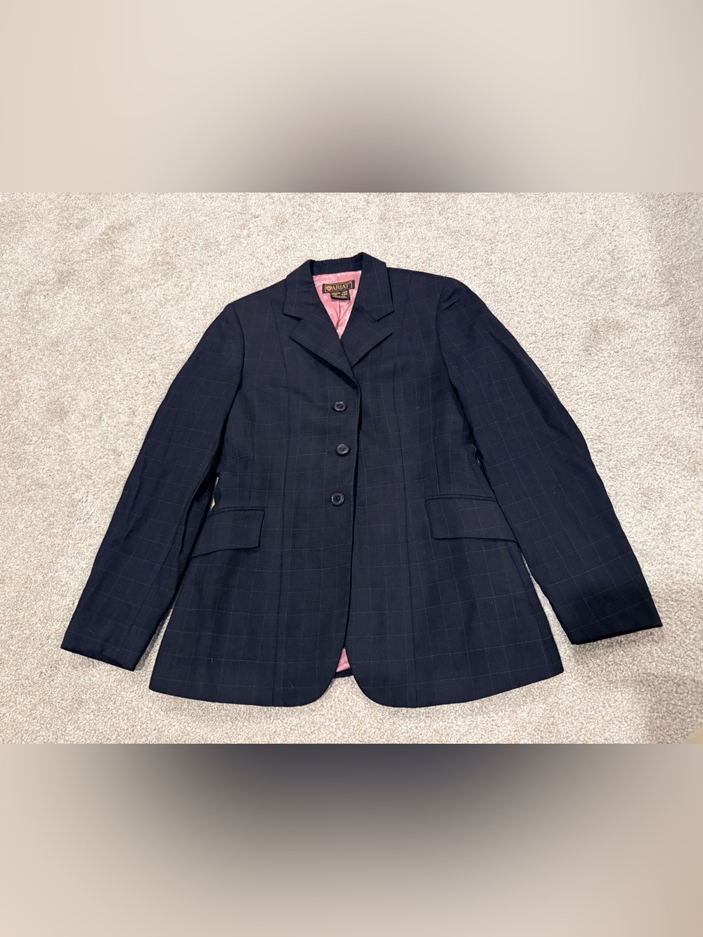 Ariat Navy Blue Plaid Equestrian Riding Show Coat Jacket - Women's Sz 6R Wool